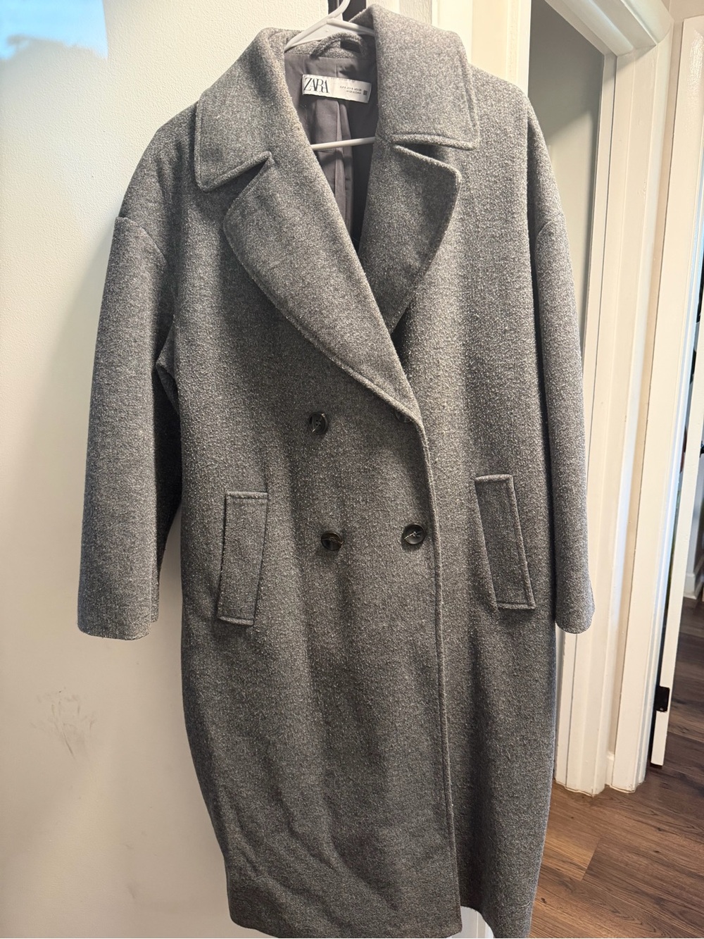 ZARA Oversized Double-Breasted Gray Pea Coat